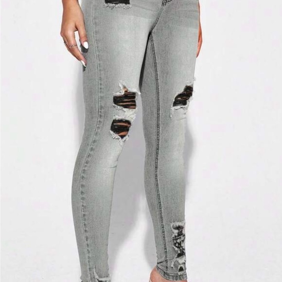 SHEIN High Rise Gray Distressed Jeans - Picture 2 of 5